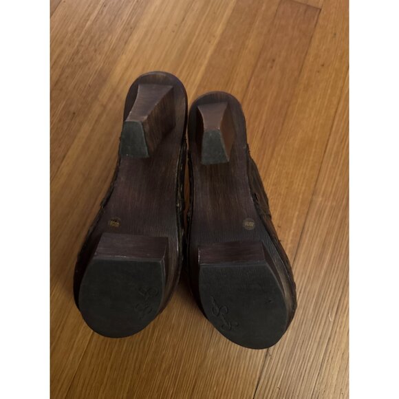 Jessica Simpson Black Leather Studded Heeled Mules With Wooden Sole Size 8 - Picture 4 of 5